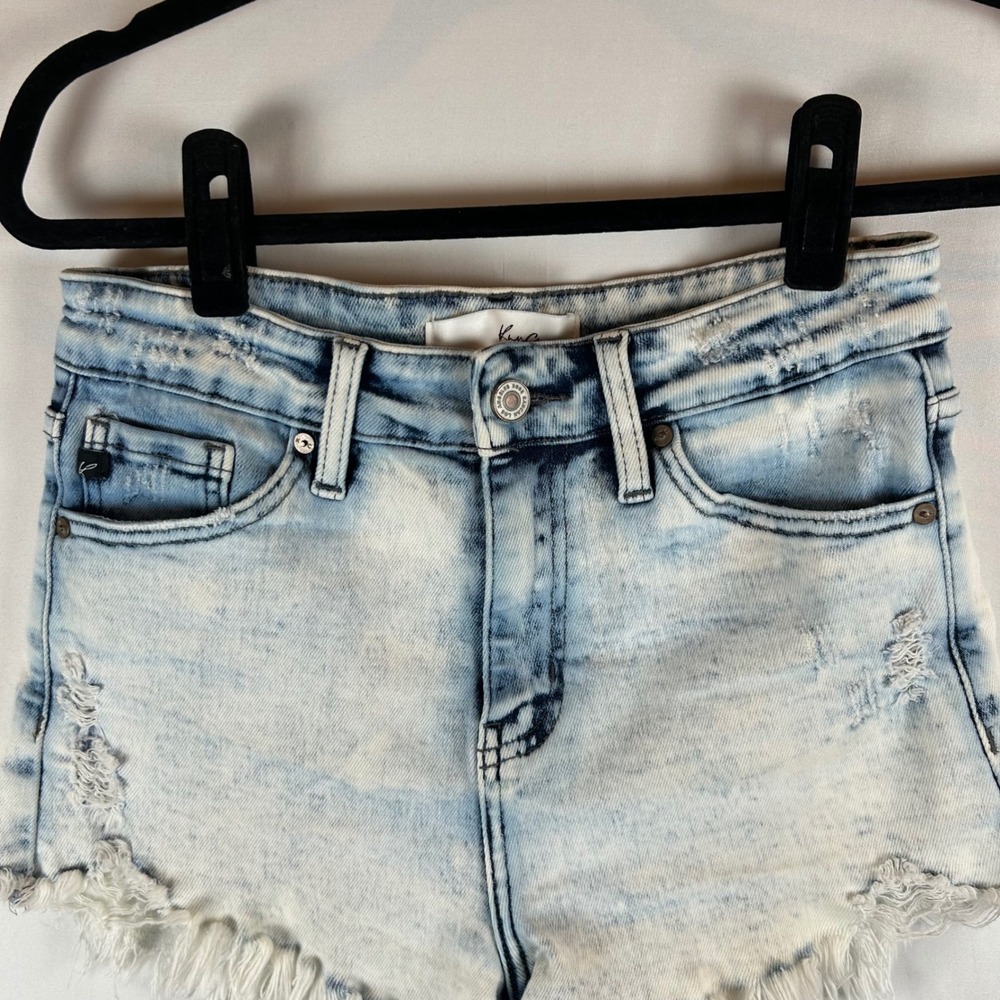Kancan Womens Denim Shorts Acid Wash Frayed Hem‎ Distressed Blue Size M - Picture 8 of 12